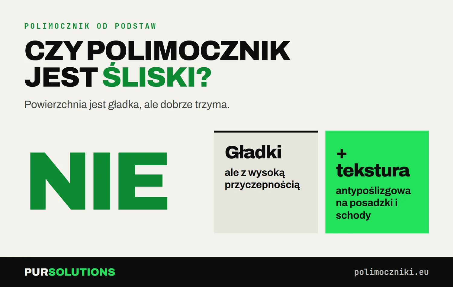 Infografika: polimocznik nie jest śliski – gładki, ale z wysoką przyczepnością