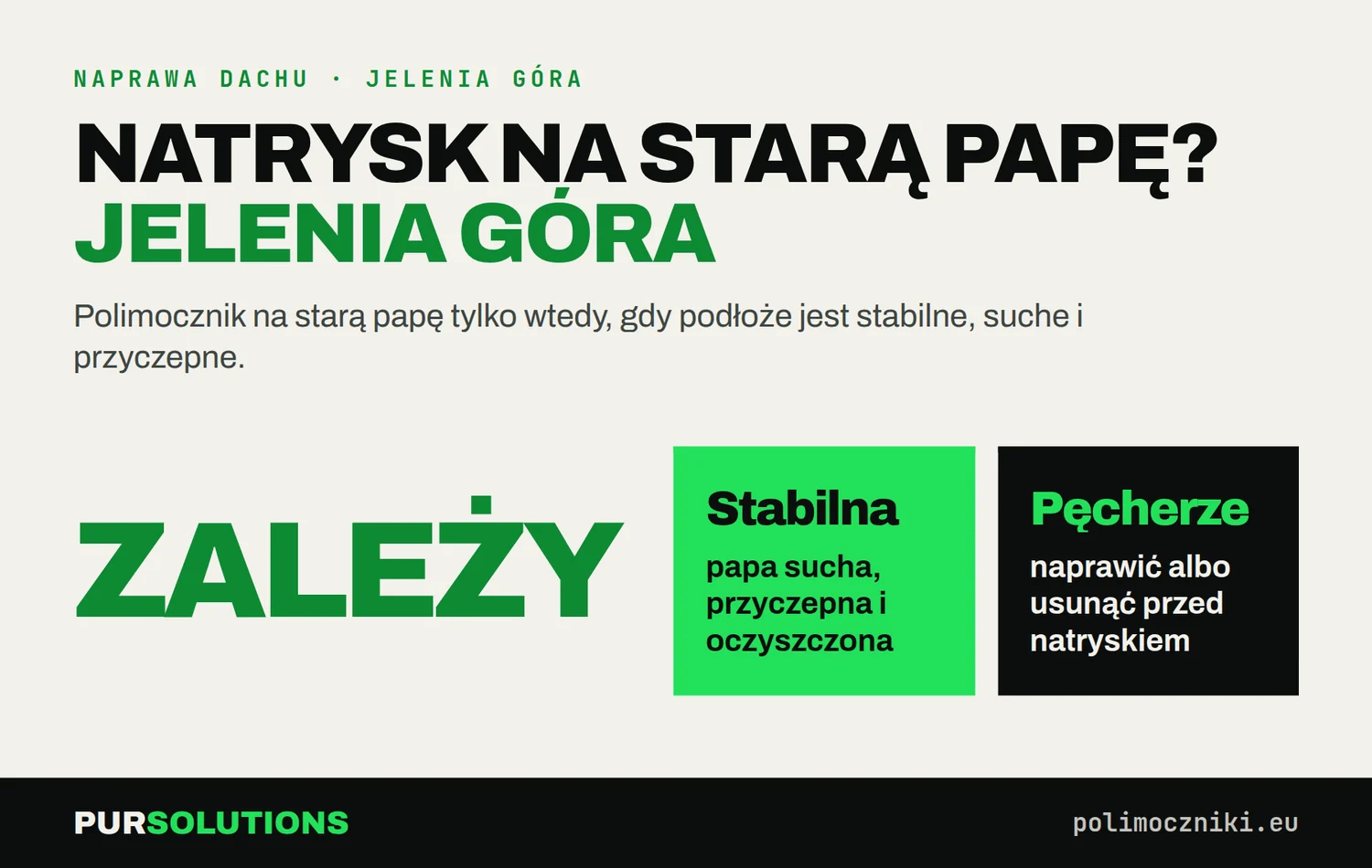 Czy można natrysnąć polimocznik na starą papę w Jeleniej Górze: zależy od stabilności i wilgotności podłoża