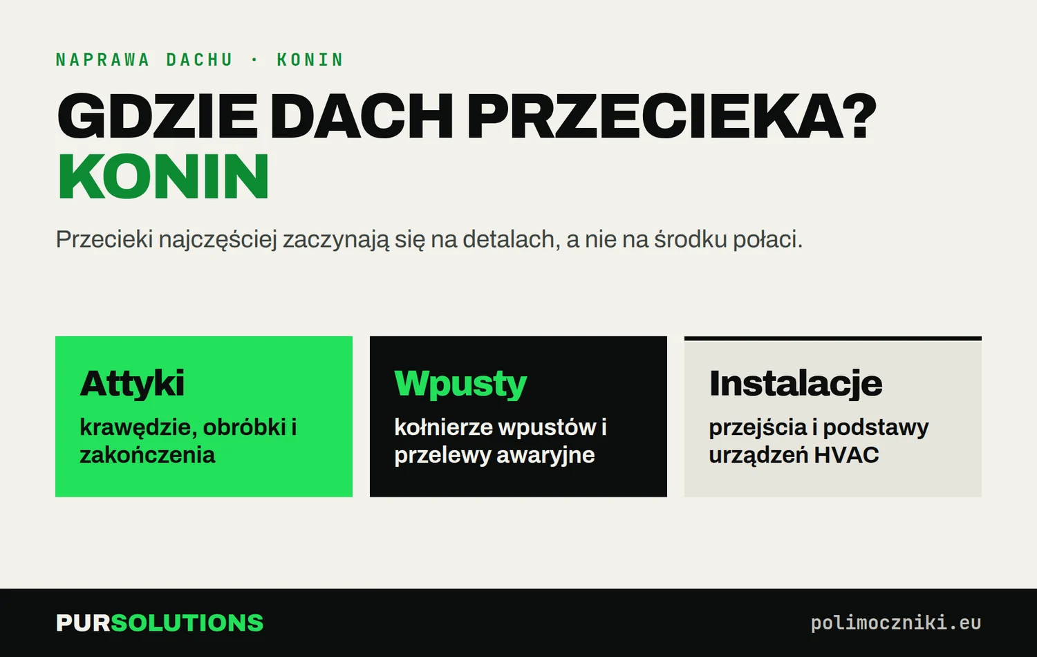 Najczęstsze miejsca przecieków dachu płaskiego w Koninie: attyki, wpusty i przejścia instalacyjne