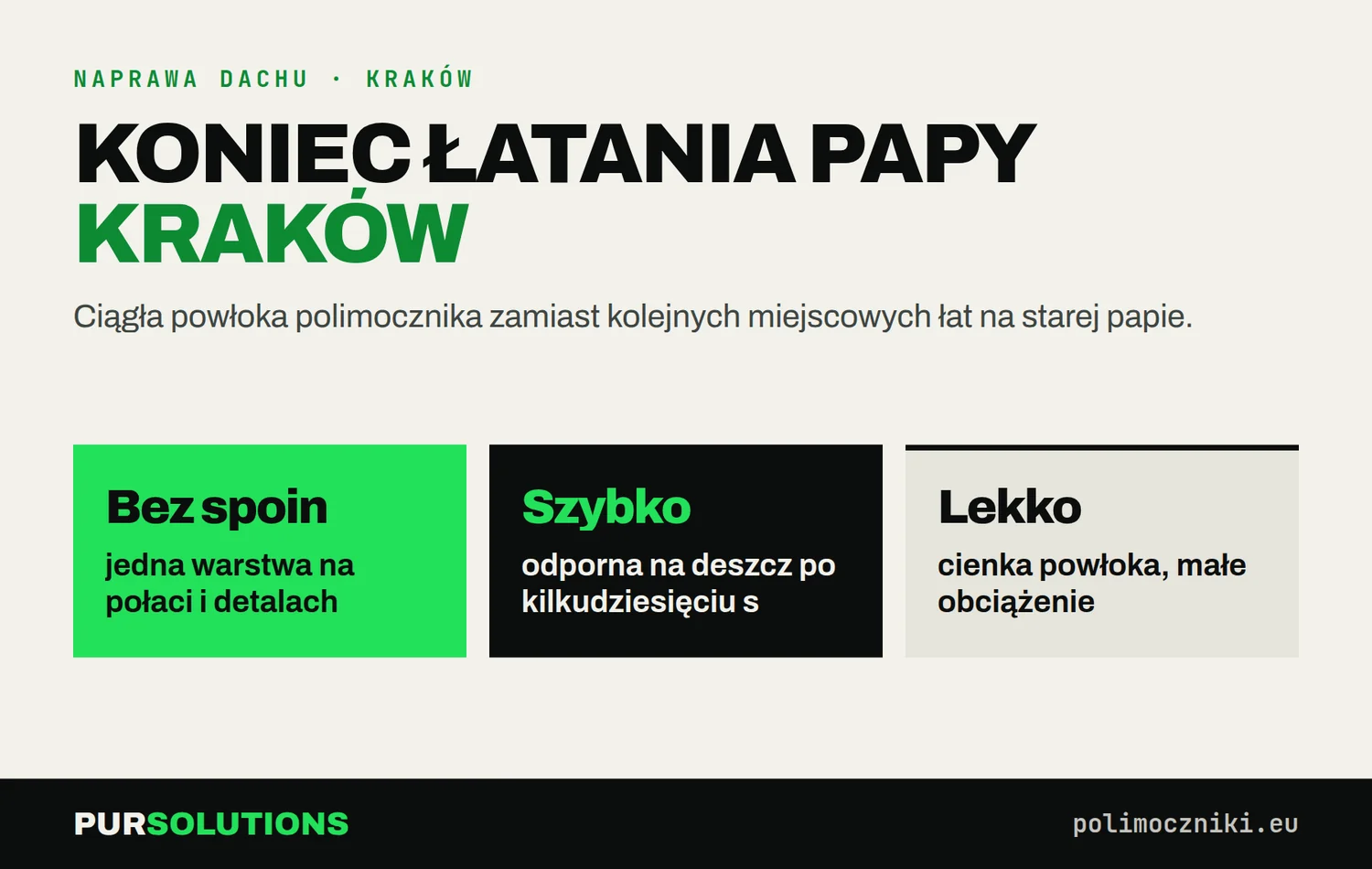 Zalety naprawy dachu płaskiego polimocznikiem w Krakowie: bez spoin, szybkie wiązanie, niewielkie obciążenie
