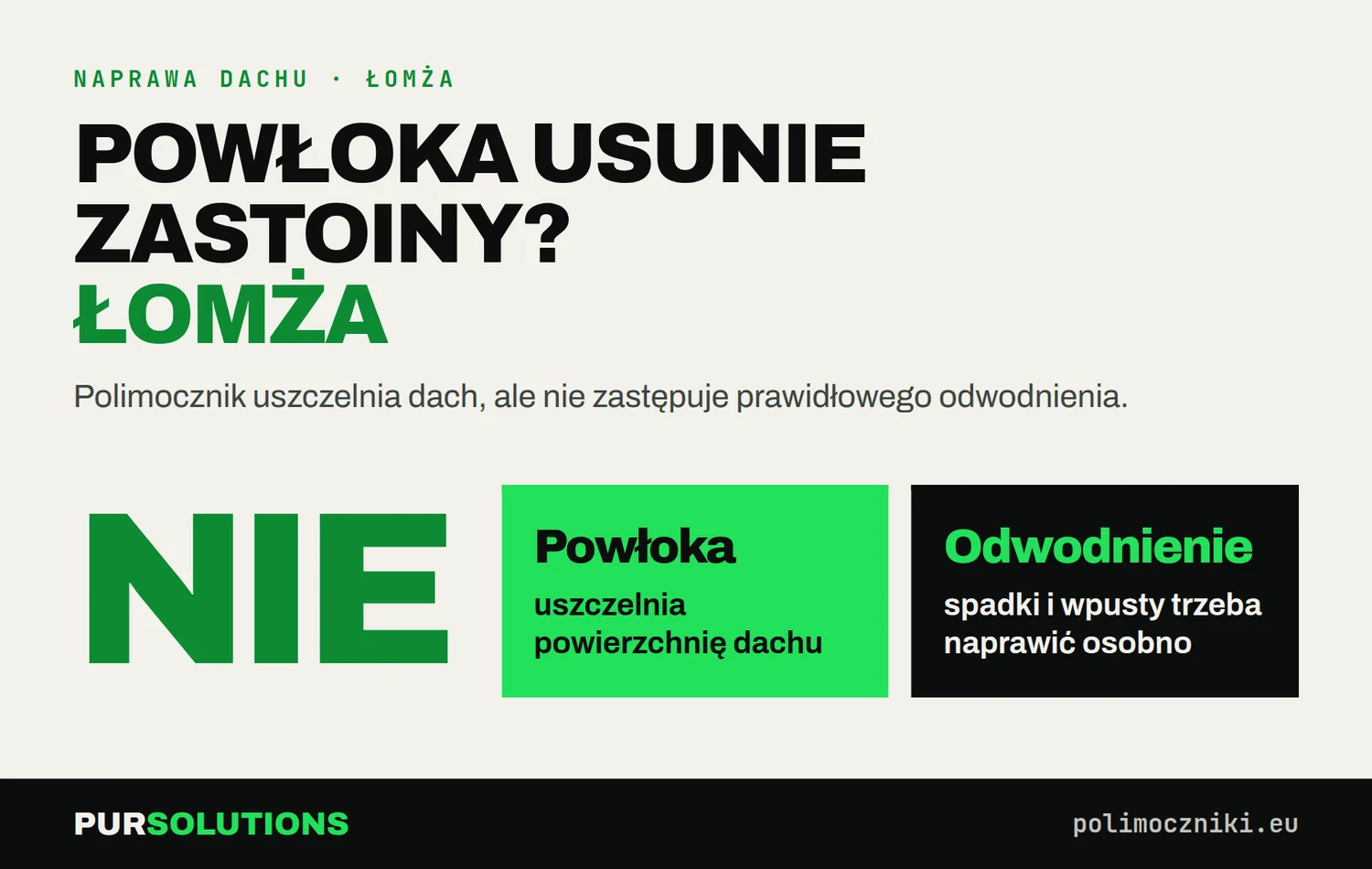 Czy polimocznik usunie stojącą wodę na dachu w Łomży: nie, spadki i wpusty wymagają osobnej naprawy