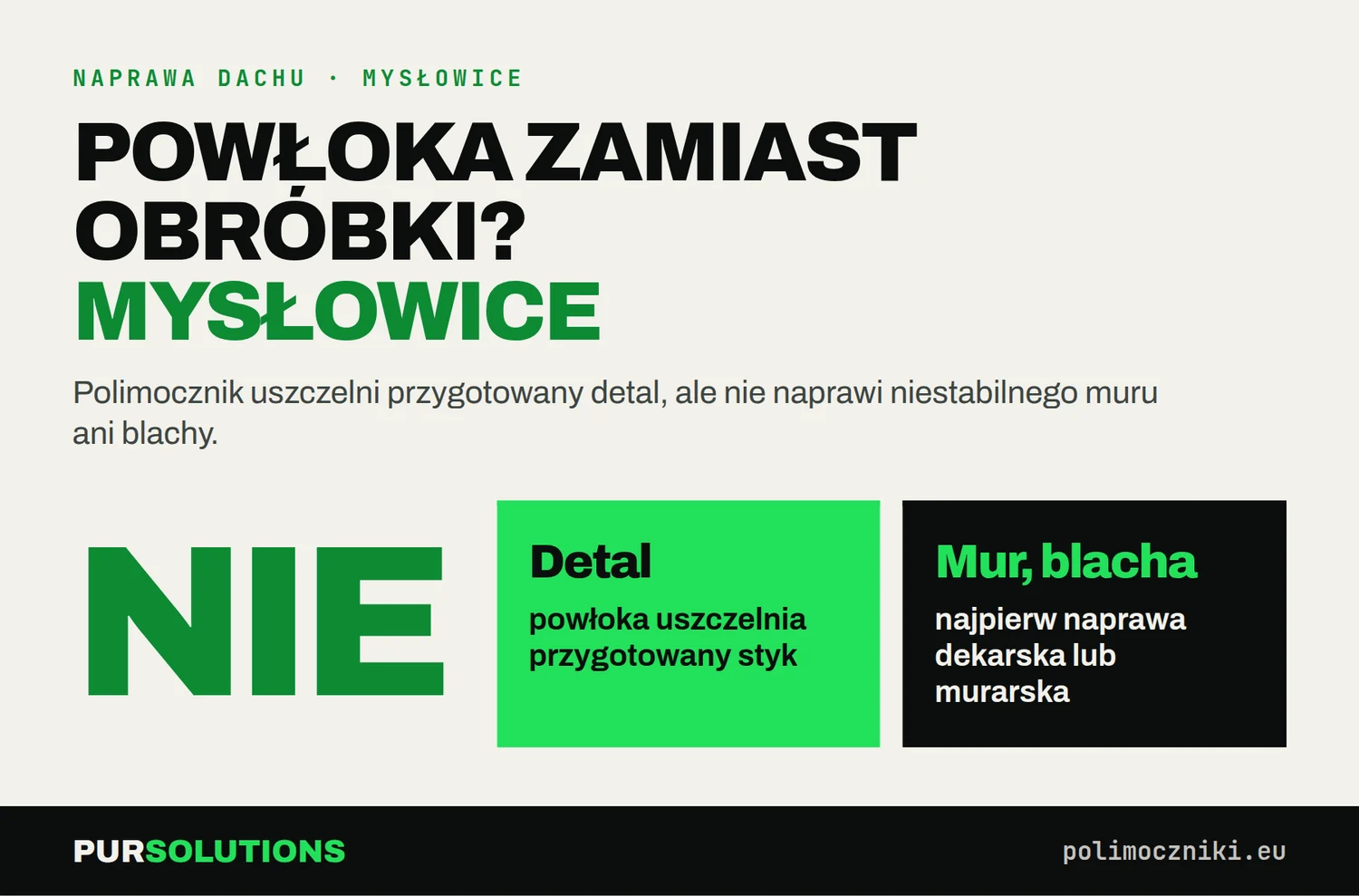 Czy polimocznik zastąpi obróbkę przy kominie lub attyce w Mysłowicach: nie, najpierw naprawa detalu