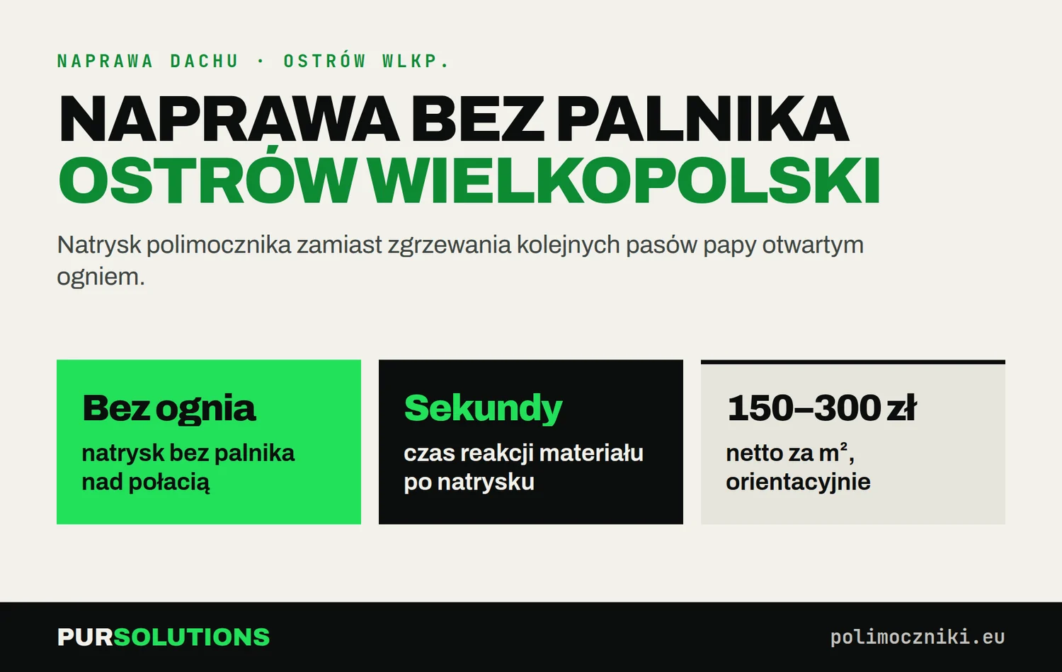 Naprawa dachu płaskiego w Ostrowie Wielkopolskim: natrysk bez ognia, reakcja w sekundy, 150–220 zł/m²