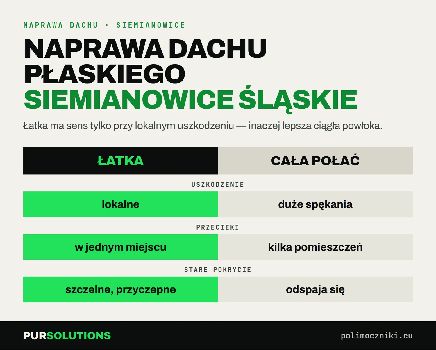 Porównanie: kiedy wystarczy łatka, a kiedy powłoka na całej połaci dachu w Siemianowicach Śląskich