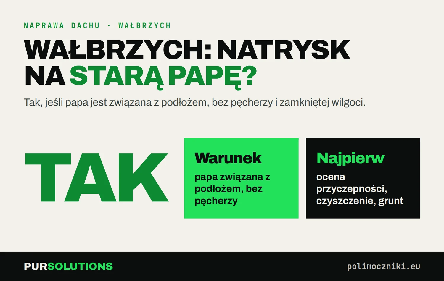 Natrysk polimocznika na starą papę w Wałbrzychu: tak, po ocenie przyczepności, czyszczeniu i gruntowaniu