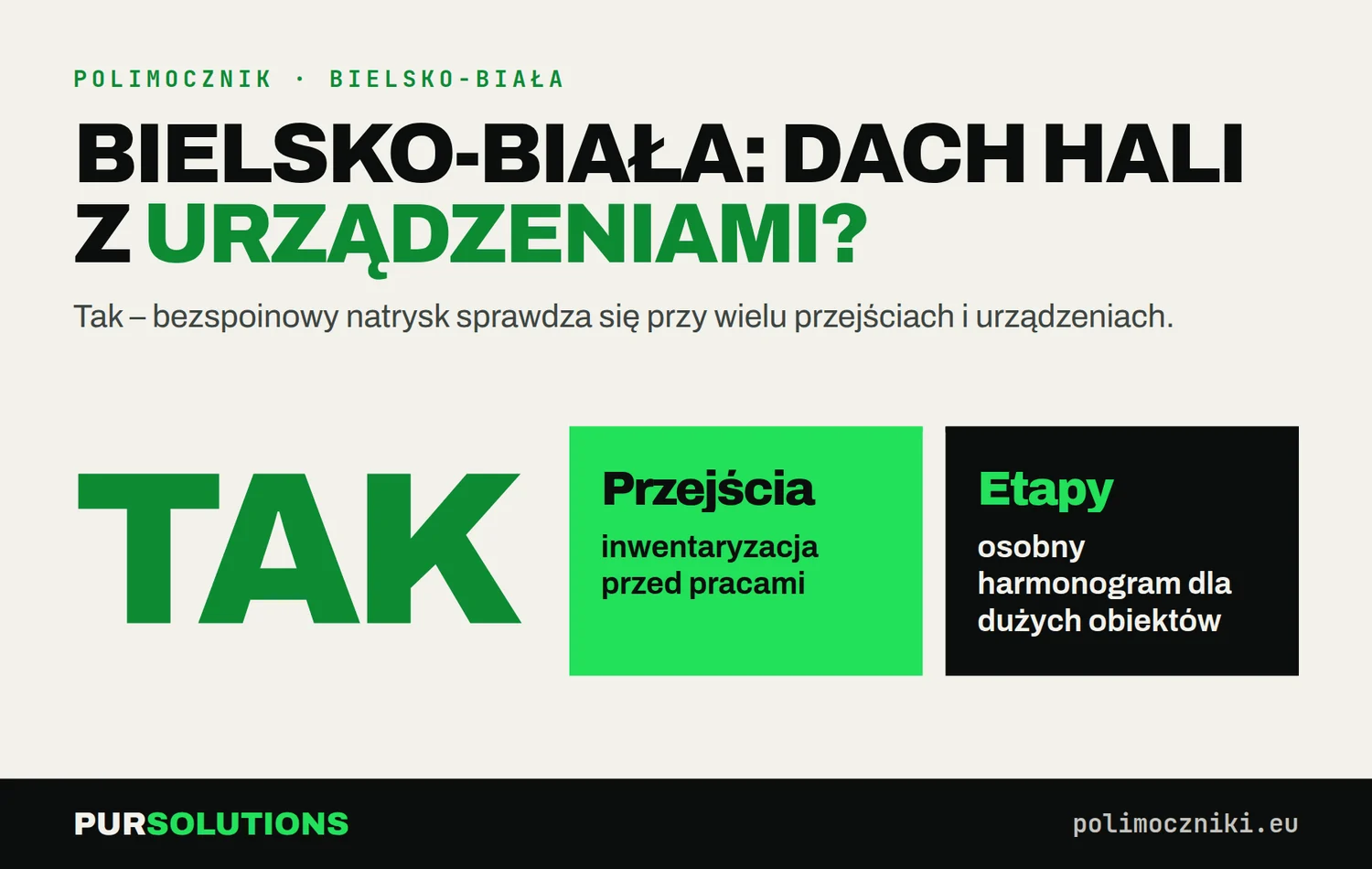 Polimocznik na dach hali z urządzeniami w Bielsku-Białej: tak, po inwentaryzacji przejść i z etapowaniem prac
