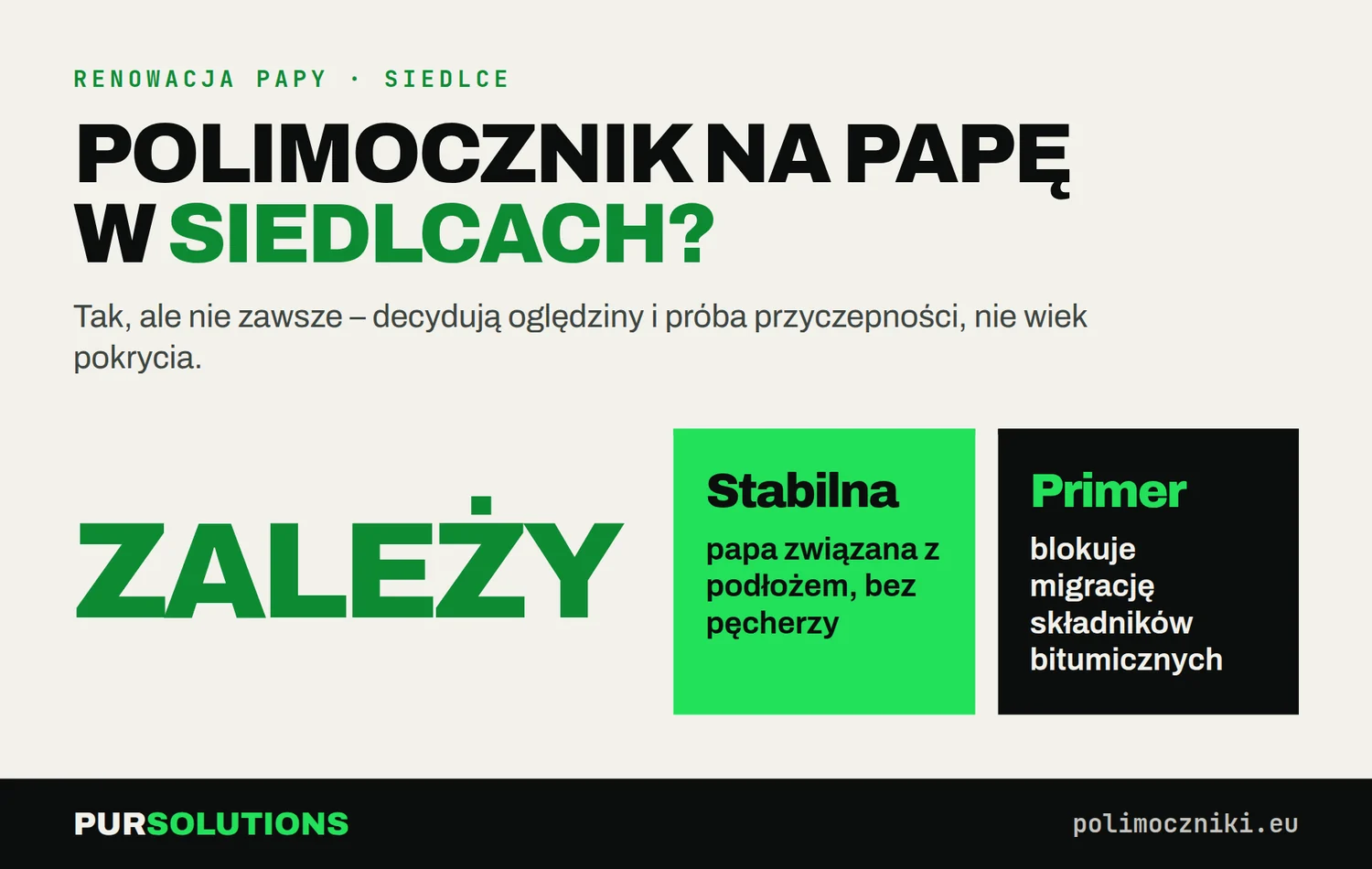 Czy natrysk polimocznika na starą papę w Siedlcach jest możliwy: zależy od stabilności papy i primera