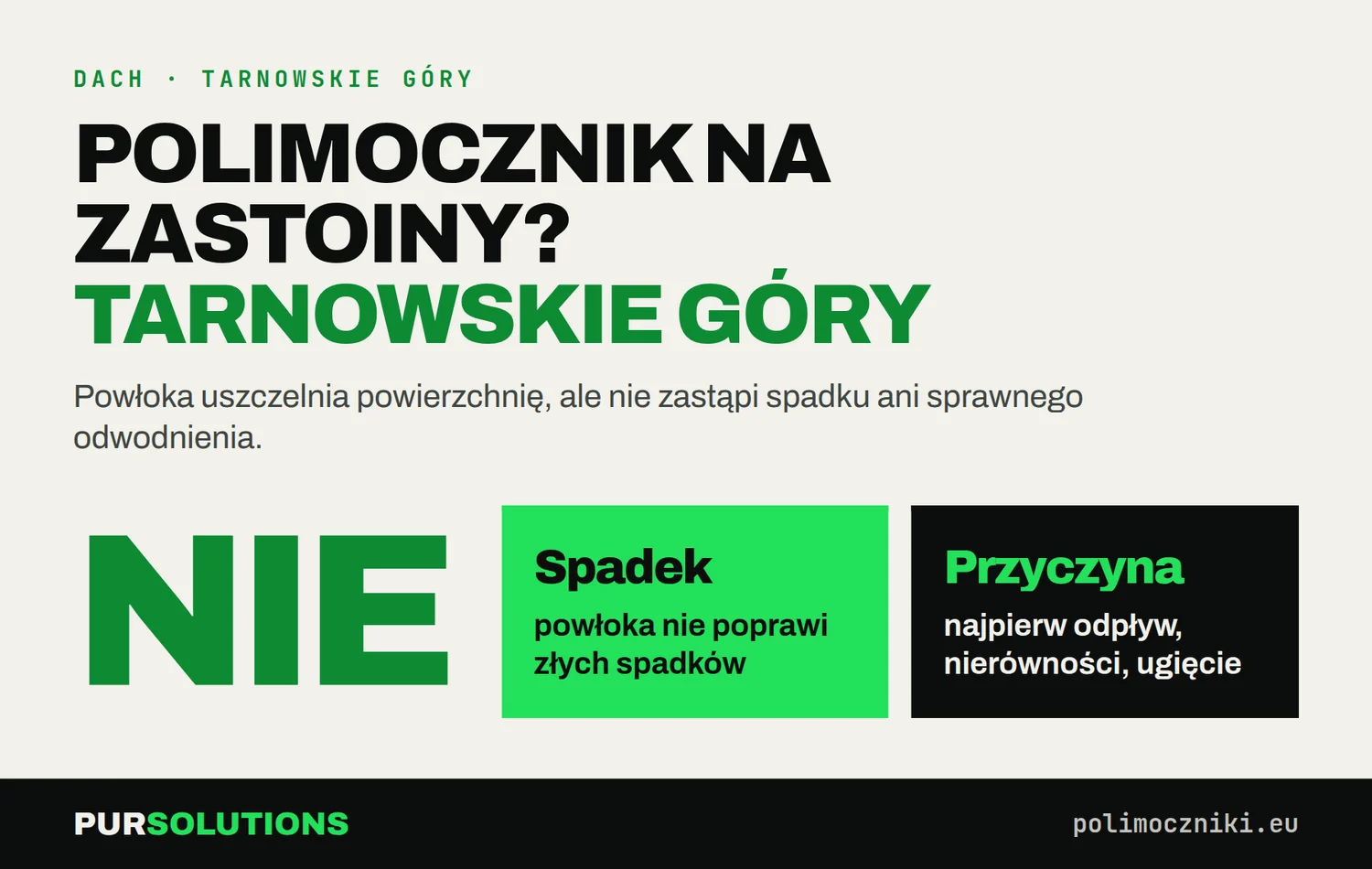 Czy polimocznik naprawi zastoiny wody na dachu w Tarnowskich Górach: nie, najpierw spadki i odwodnienie