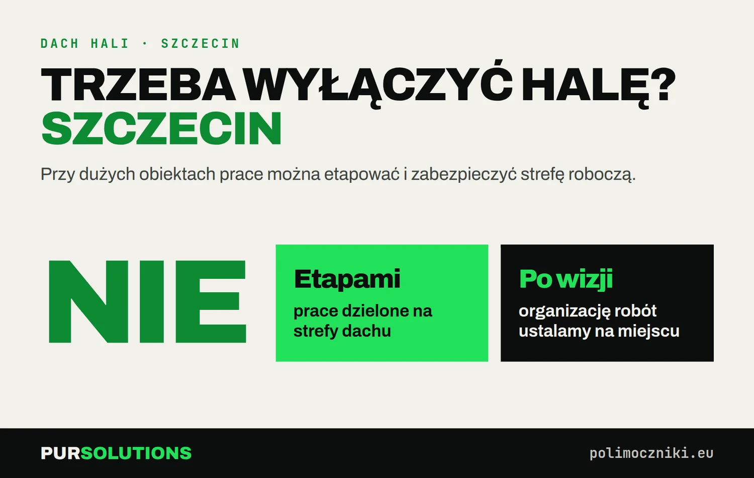 Czy podczas natrysku polimocznika na dach hali w Szczecinie trzeba wyłączyć halę: niekoniecznie, prace etapami