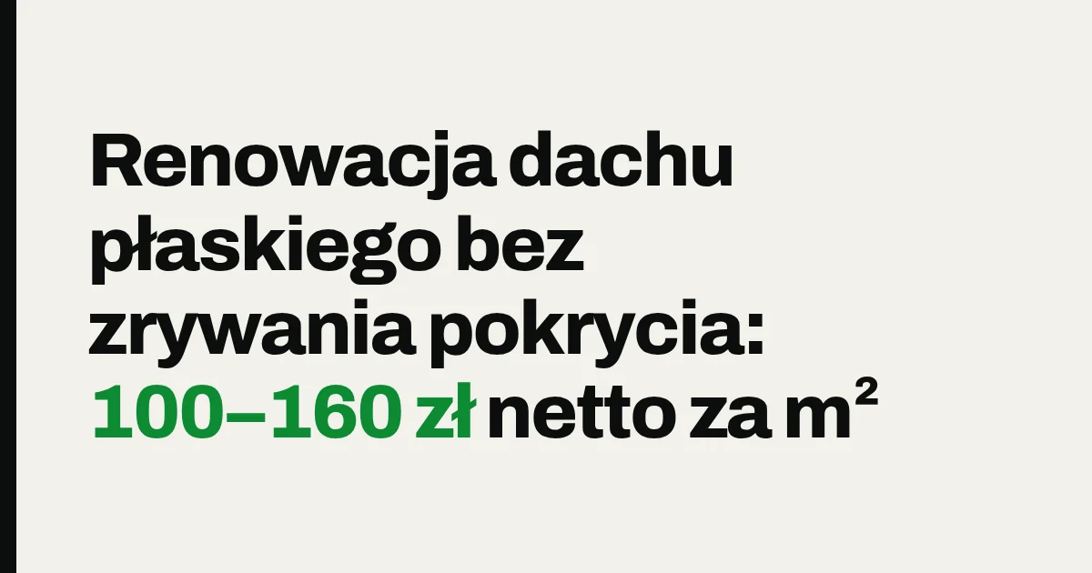 Renowacja dachu płaskiego bez zrywania pokrycia: 100–160 zł netto za m²