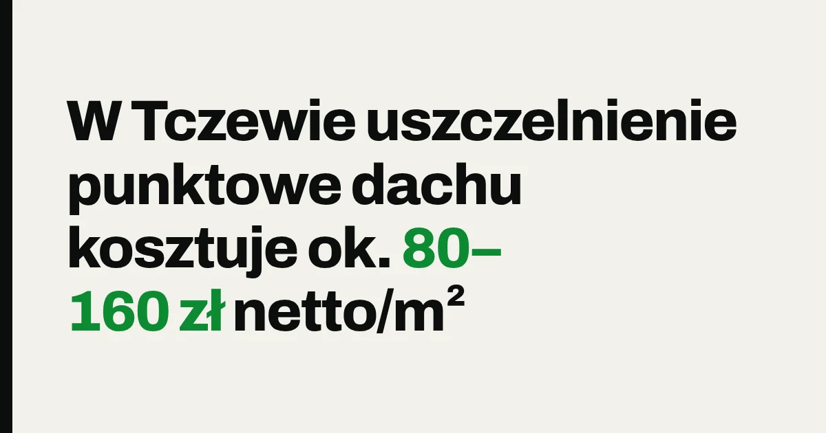 W Tczewie uszczelnienie punktowe dachu kosztuje ok. 150–220 zł netto/m²