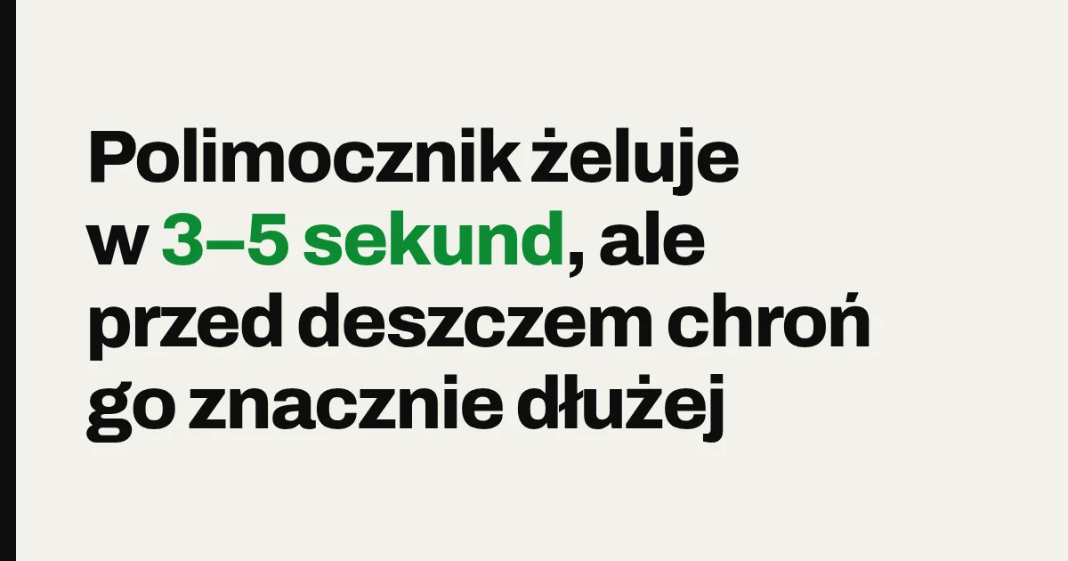 Polimocznik żeluje w 3–5 sekund, ale przed deszczem chroń go znacznie dłużej
