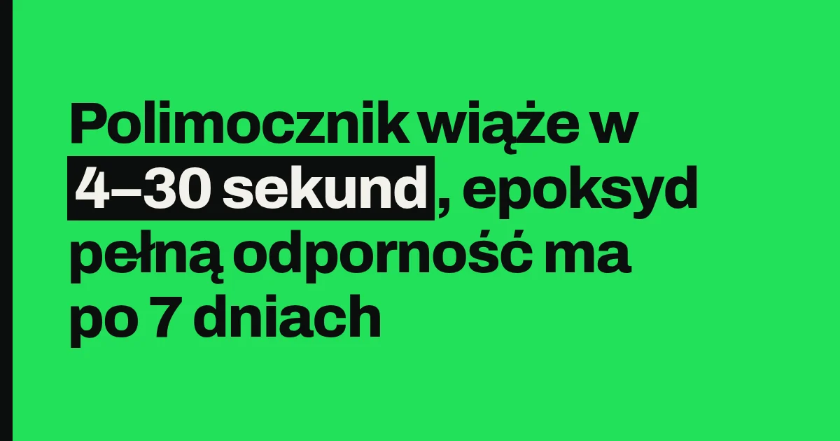 Polimocznik wiąże w 4–30 sekund, epoksyd pełną odporność ma po 7 dniach
