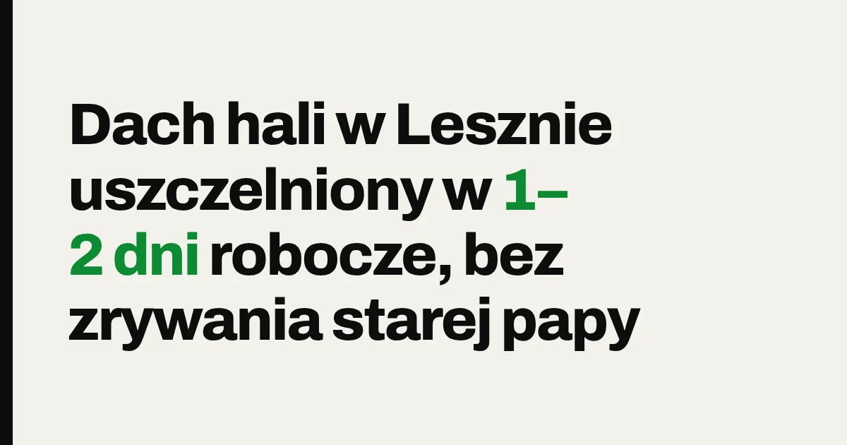 Dach hali w Lesznie uszczelniony w 1–2 dni robocze, bez zrywania starej papy