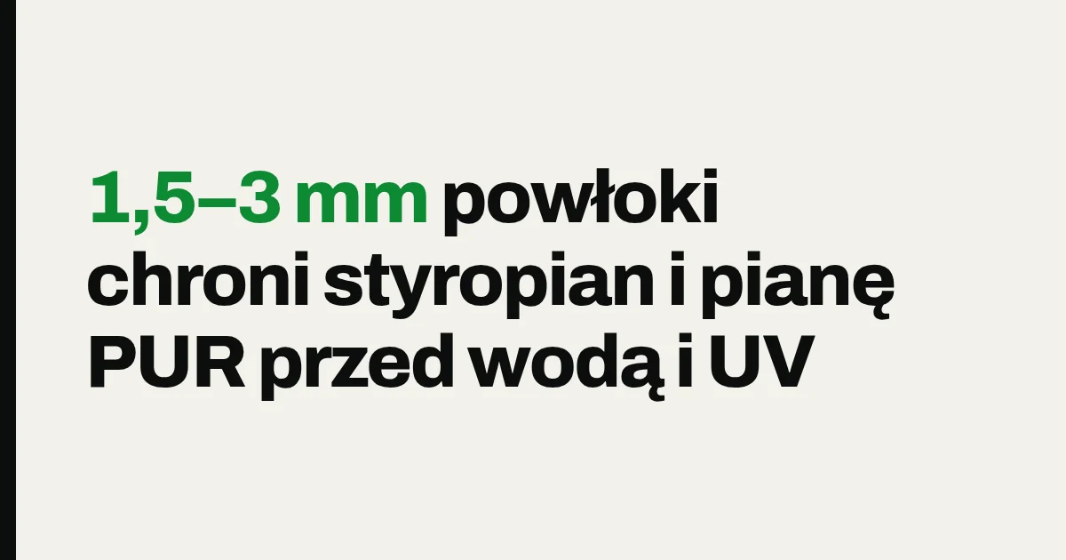 1,5–3 mm powłoki chroni styropian i pianę PUR przed wodą i UV