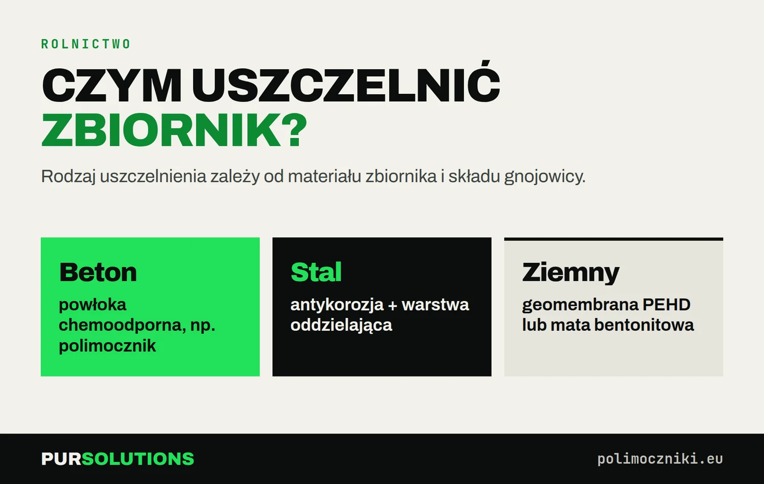 Uszczelnienie zbiorników na gnojowicę wg rodzaju: betonowy, stalowy i ziemny